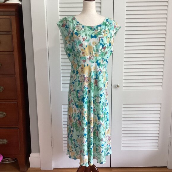 Sundance Floral Midi Dress100% Silk Size P14 In Pastel Green & Multicolor Print - Picture 14 of 16